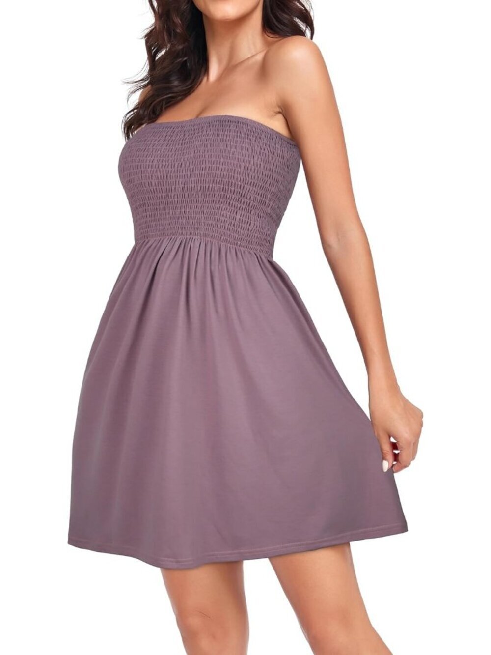 Women's Solid Grey Purple  Beach Boho Strapless Cover Ups Off Shoulder Dress